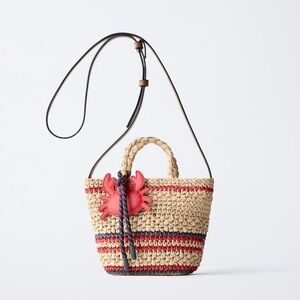 ZARA KIDS NWT RAFFIA EFFECT CROSSBODY BAG WITH CRAB CHARM